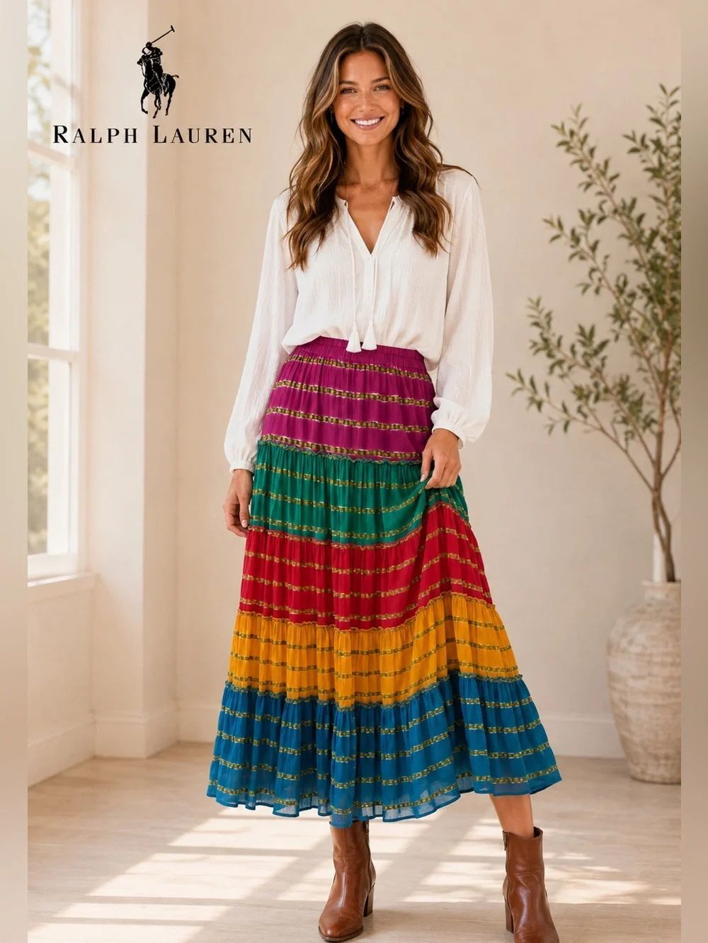 Lauren Ralph Lauren Petite Tiered Boho Midi Skirt – PXS